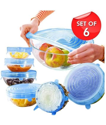 Vacuum Silicone Blue 6 Lids Stretchable Cover for Bowls, Bottles, Food, Glass Cups Use in Microwave Small | Large|Medium Size Set of 6