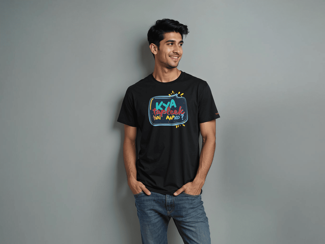 Taarak Mehta Ka Ooltah Chashmah| Regular Fit Black Front Printed T-Shirts (KYA TAPLEEK HAI AAPKO)