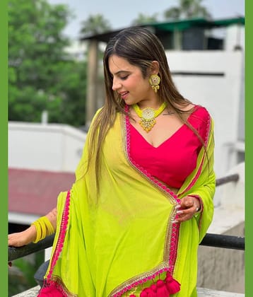 Sariya Georgette Dyed Saree With Unstitched Blouse Piece ( Light Green )