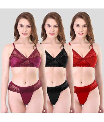 TCG Pack of 3 Cotton Blend Women's Bra & Panty Set ( Multicolor )