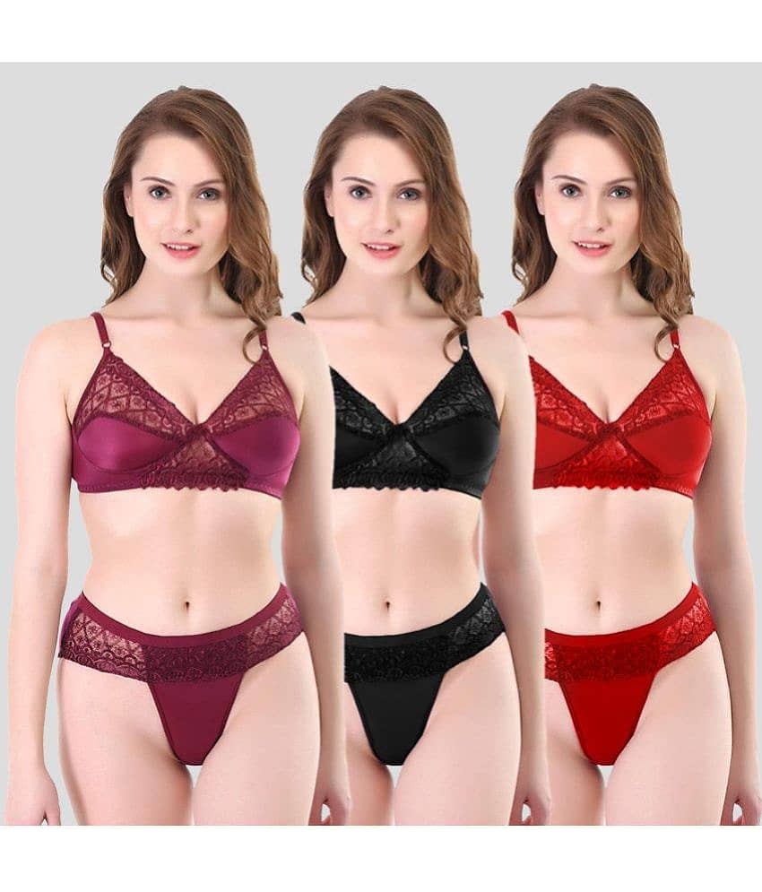 TCG Pack of 3 Cotton Blend Women's Bra & Panty Set ( Multicolor )