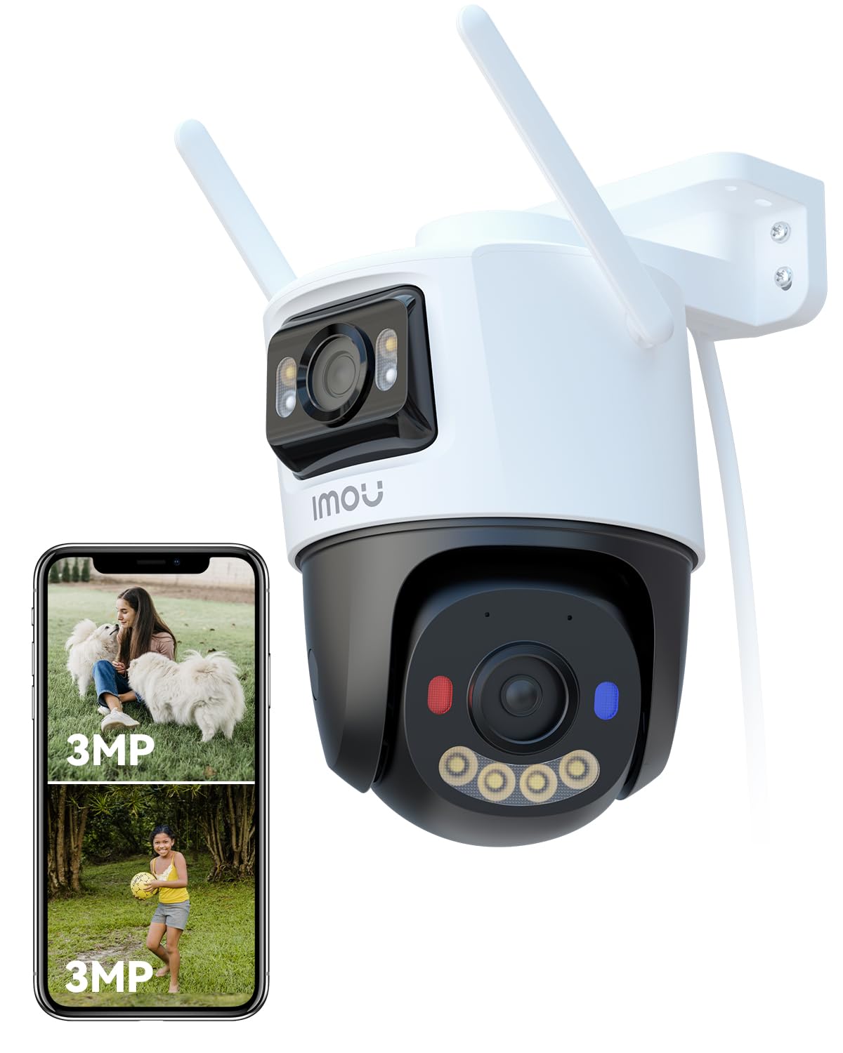 Imou 3MP+3MP 1296p Dual Lens CCTV Camera Home Outdoor, Pan-Tilt Wi-Fi Camera, AI Human and Vehicle Detection, Smart Color Night Vision, Red-Blue Warning Light