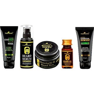 PARK DANIEL Mens Grooming and Beard Kit(Pack of 5 Items Charcoal Peel off mask, Scrub, Beard Serum, Wax and oil) (5 Items in the set)