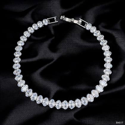 Oval Solitaire Silver White Cubic Zirconia Tennis Bracelet For Women