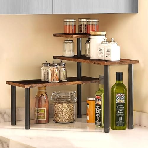 ABJA Kitchen Organizer Rack, Counter Top Organizer, Wooden Corner Shelf, Stand for Kitchen Storage, Spice 2
