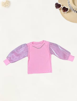 Girls Peach Party wear Top [GT-639] [4-12 year]-4-5Y (Size - 24) / Ribbed