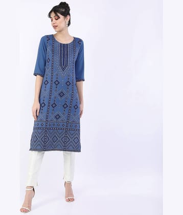 Ketch Polyester Printed Straight Women's Kurti - Blue ( Pack of 1 )