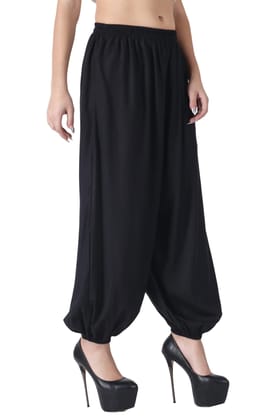 Black Solid Harem Pants-L / Black