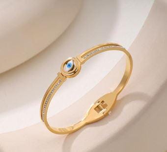 Stainless Steel Gold/Rosegold Plated Lightning Zircon Evil E