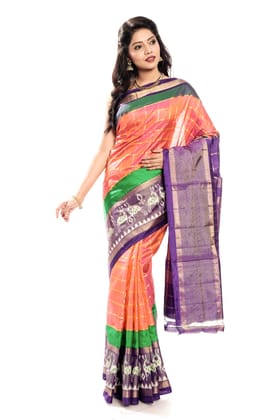 Orange-Purple Pochampally Saree - Ikkat Silk Saree