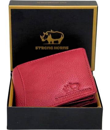 STRONG HORNS 100% Leather Engraved Men's Regular Wallet With 9 Slots For Card ( Red , Pack of 1 )