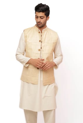 Pearl Cream Ghicha Silk Nehru Jacket-42