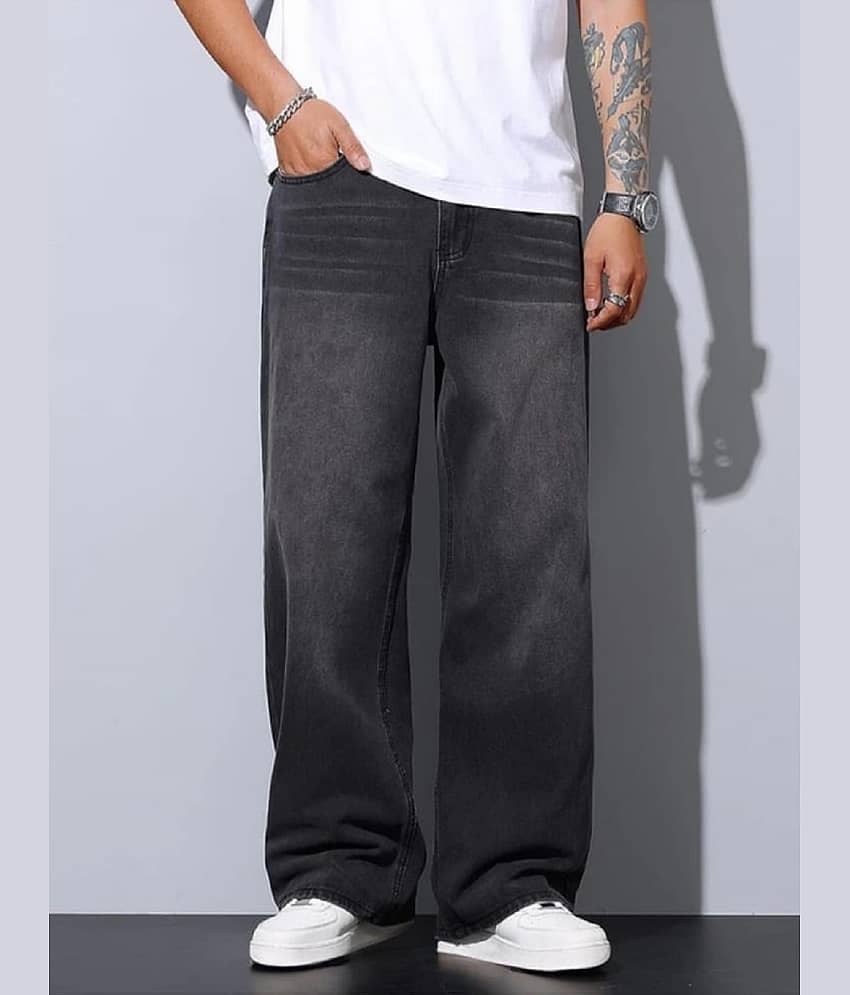 Gazal Fashions Clean Look Men's Baggy Fit High-Rise Jeans - Black