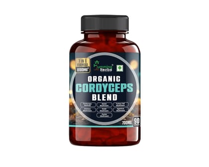 Humming Herbs Organic Cordyceps sinensis Keeda Jadi with Reishi, Chaga, Enoki, Oyster & Maitake Mushroom Supports Lungs detox and Immune Support 7in1 Formula,8100mg, 90 Capsules
