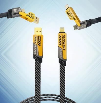 4 in 1 Fast Charging Cable With Multiport USB-C to Type C, USB-C to Lightning Adapter Cable Fast Charging Nylon Braided Charging Cable for iOS / Smartphones | 65W Cable (1 Pc)