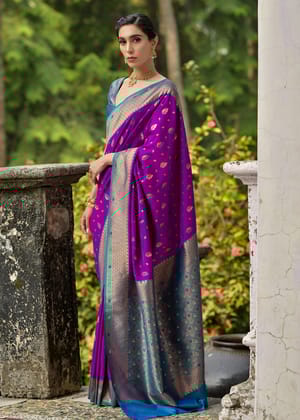 Bright Purple Woven Banarasi Silk Saree