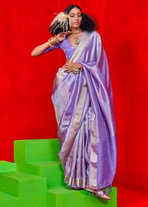 Bright Purple Woven Banarasi Tissue Silk Saree