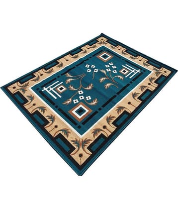 IBR CARPETS Blue Polypropylene Carpet Floral 5x7 Ft