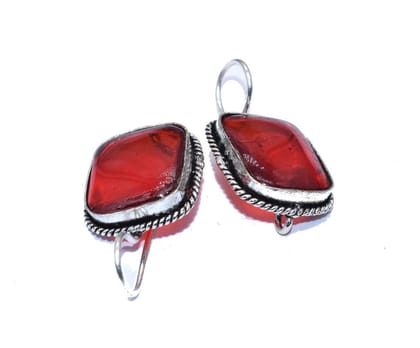 Silver Square Designer Dangale Earring Stone Work Oxidized Earring , SER-083-Per Pair