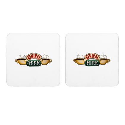 Multicolor Central Perk Set Of 2 Square Wooden Coaster