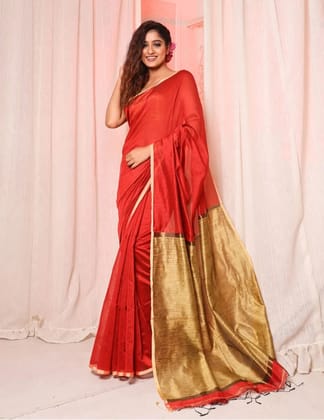 Cotton silk saree with ghicha achol