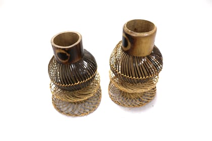Bamboo Flower Vase Set of 2  8In