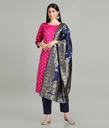 Hritika - Magenta Straight Brocade Women's Stitched Salwar Suit ( Pack of 1 )