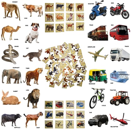 Animals & Vehicle Jigsaw Puzzle for Kids | Educational Puzzle Game for Early Learning | Improve Problem Solving, Focus & Motor Skills