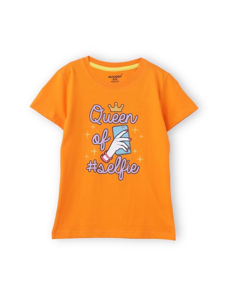 New Kids Girls T shirt Cotton Vibrant Orange Queen of Selfie 2025 at ShopCircuit | ONDC New Kids Girls T shirt Cotton Vibrant Orange Queen of Selfie 2025 at ShopCircuit | ONDC