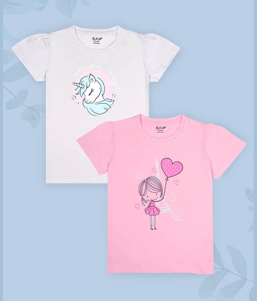 J&JP Pack of 2 Girls Cotton Blend T-Shirt ( Multicolor )