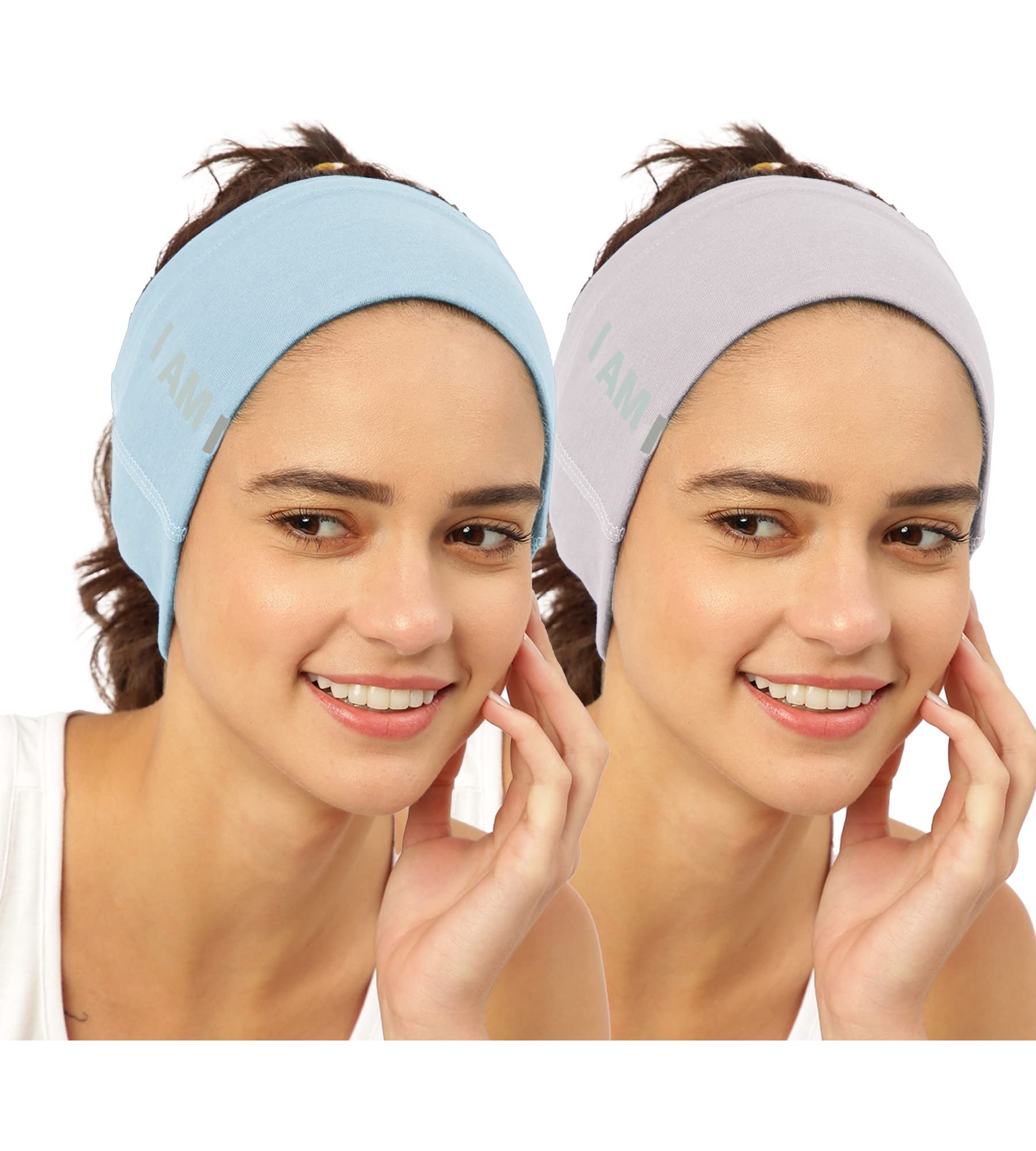 FREECULTR Unisex Bamboo Bandana, Anti Microbial Super Soft & Comfort Fit, Breathable Multipurpose Headband, Face Mask for Dust Protection and Sun - Size Printed Pack of 2-Chalk Blue, Sand