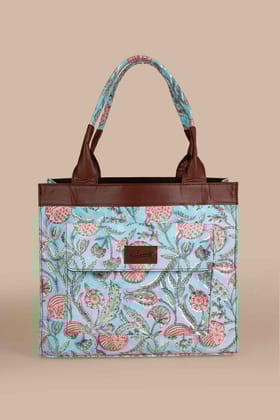 Blue Lagoon Hand Block Printed Pink Shoulder Bag-14 X 5 X 12 in / Pink
