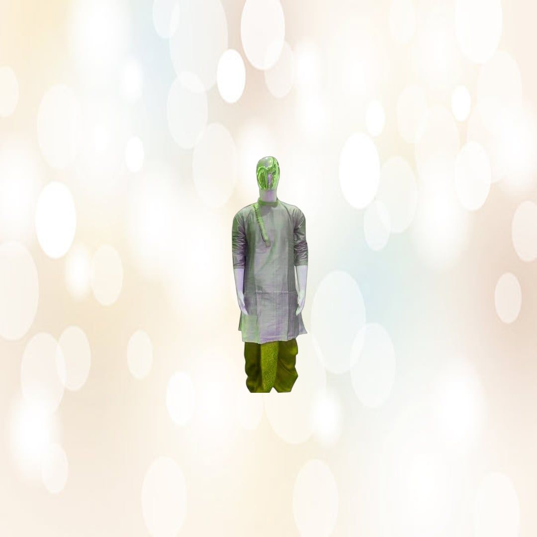 Men's Traditional Dhoti Kurta Set (Grey and Olive Green) | Ethnic Elegance | Festive Wear