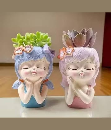 Cute Beautiful Combo Flower Girls Succulent Planter Pots Container | Garden Decor Set for Home Office Desktop Gift Decoration (Flower Girl (Pack of 2))