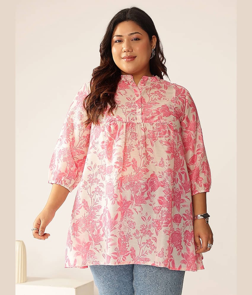 Janasya Women's Cotton Blend Tunic ( Pink )