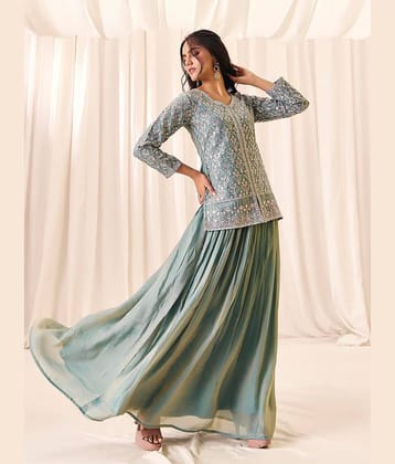 Madhuram Textiles Women's Silk Ready To Wear Flared Lehenga Choli