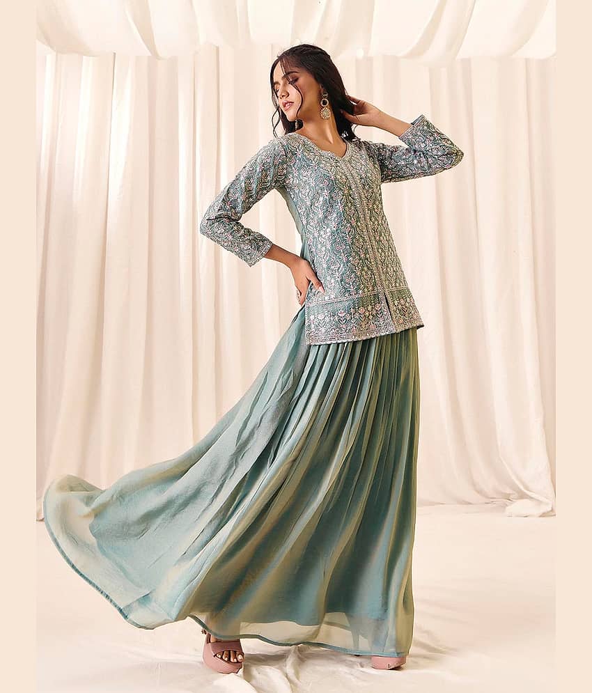 Madhuram Textiles Women's Silk Ready To Wear Flared Lehenga Choli