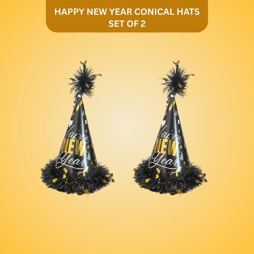 Happy New Year Conical Hat w/Star Swirl Set of 2 - Party and Festive Needs | Buy online on ZillyBuy