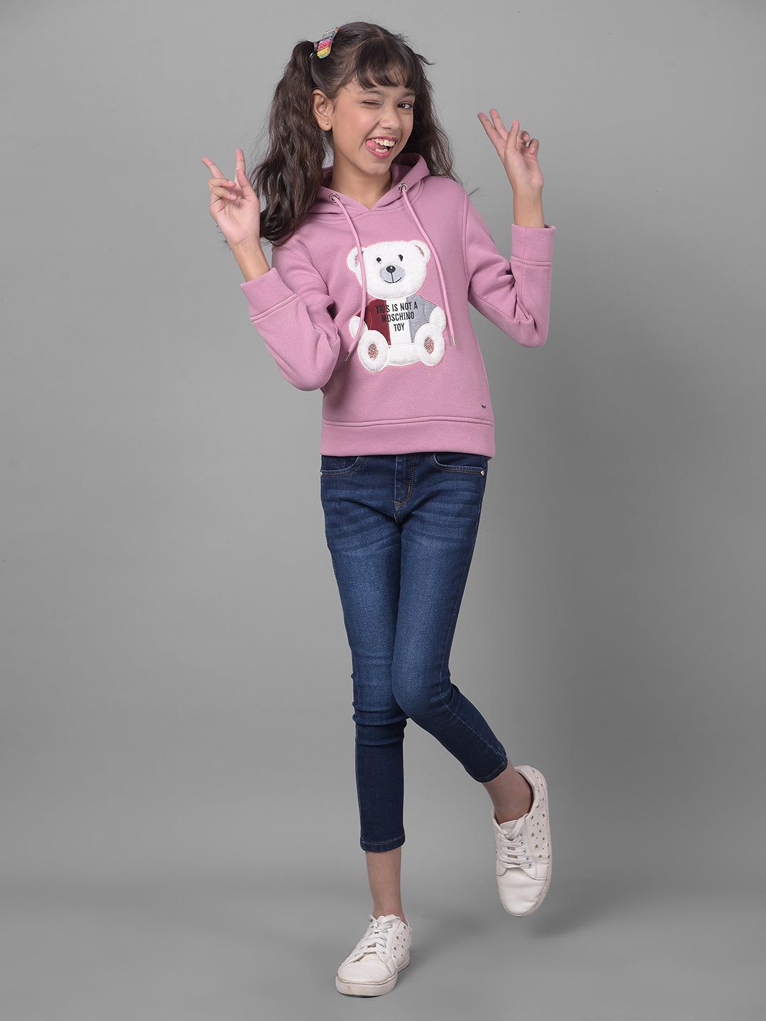Pink Printed Hooded Sweatshirt-9-10Y / Pink