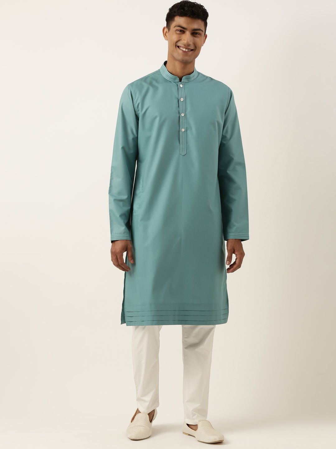 Teal Cotton Cotton Kurta Set-XS/36 / Only Kurta - No Lowers