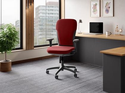 Motion High Back Knitted Fabric Ergonomic Office Chair (Milan Red - Grey Body) (1-Year Warranty, Adjustable Armrest)