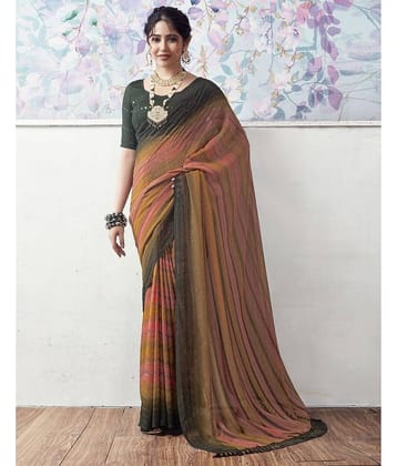 Satrani Georgette Embellished Saree With Unstitched Blouse Piece ( Rust )