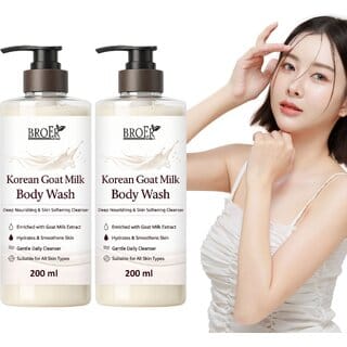 (Pack of 2) Broer Korean Goat Milk Body Wash for Soft Smooth Nourished Hydrated Skin Shower Gel (400 ml)