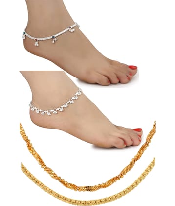 AanyaCentric Silver Plated 1 Pair Anklet 2nos 28inches Long Chains Combo