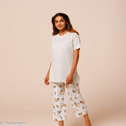 White with black polka dots on off-white mix & match night dress-L