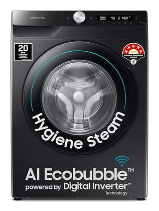 Samsung 8 kg, 5 star, Eco Bubble Technology, AI Control, Wi-Fi, Fully-Automatic Front Load Washing Machine (WW80T504DAB1TL, Hygiene Steam, Black Caviar, Awarded as Washing Machine Brand of the year)