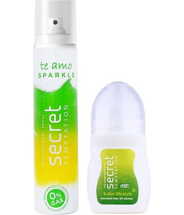 Secret temptation Active Lifestyle Roll-on 50ml & Spakle Body Spary 120ml, Combo Pack of 2 for Women