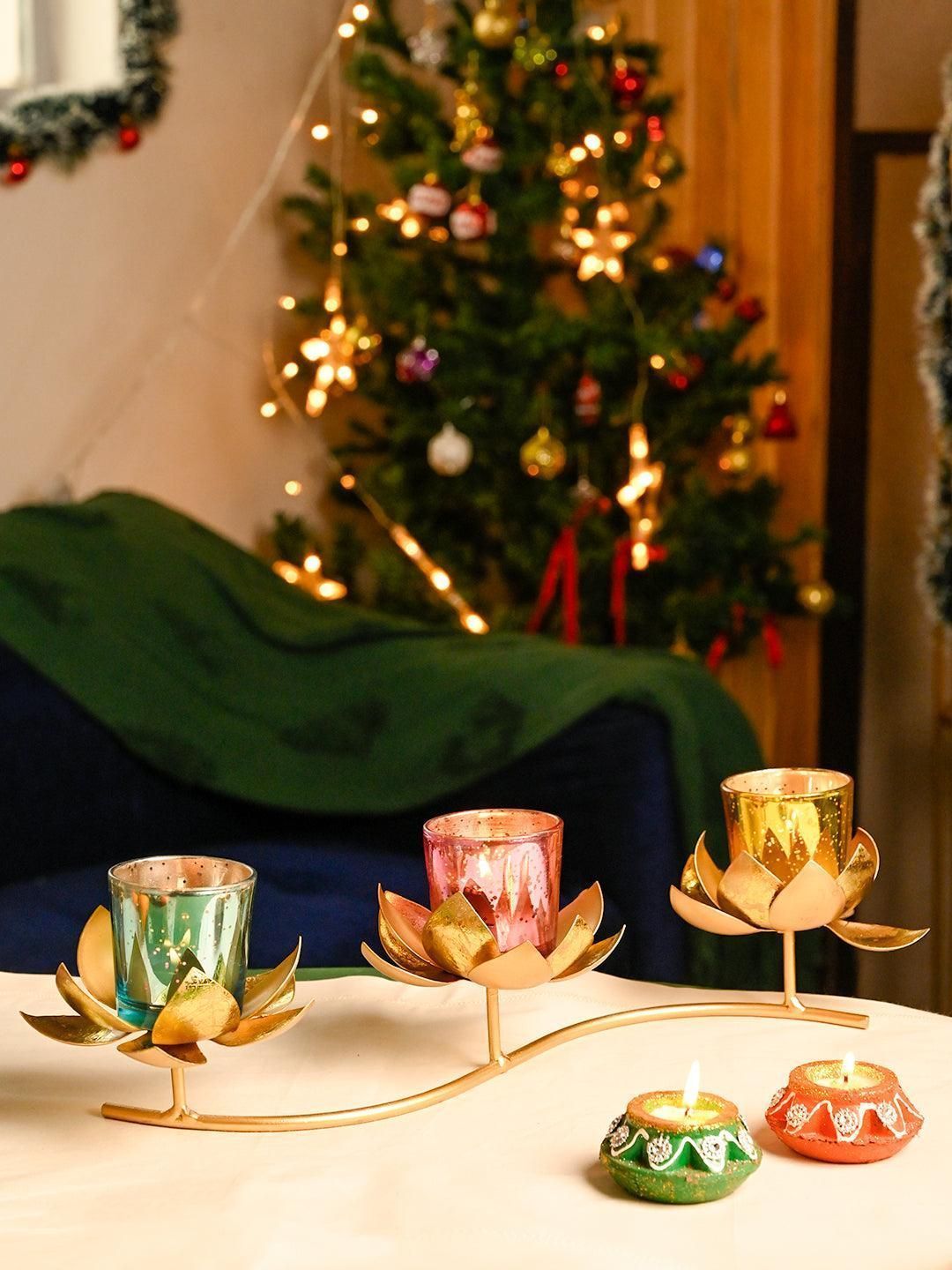 3 Lotus Mercury Votive Candle Holder for Table