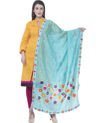 A R Silk Turquoise Silk Polka Dotted Dupatta