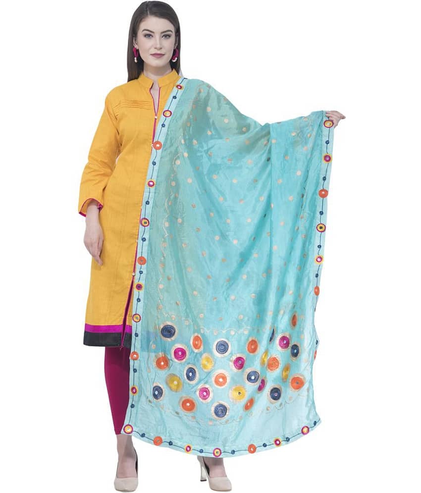 A R Silk Turquoise Silk Polka Dotted Dupatta